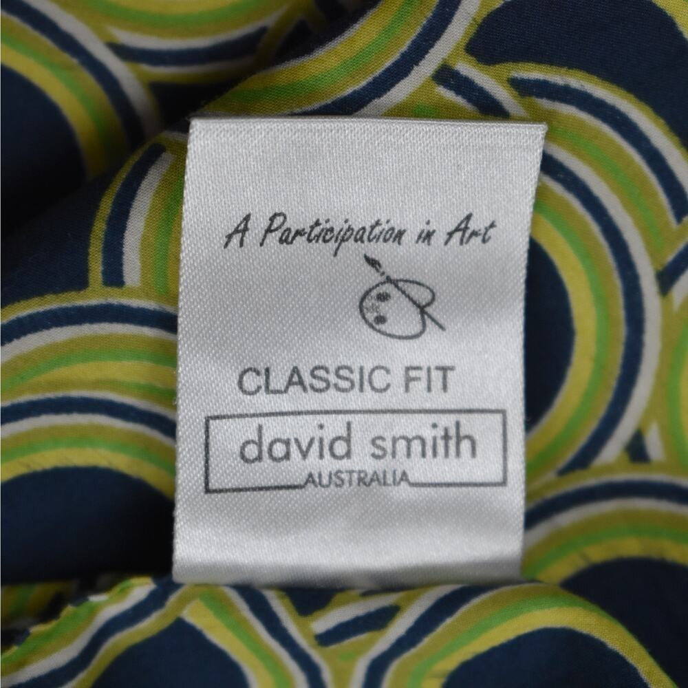David Smith Australia Button Up Shirt Mens L Blue Green Long Sleeve Geometric - Picture 7 of 11